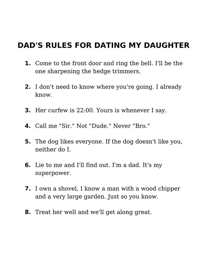 Dad's Rules for Dating My Daughter page